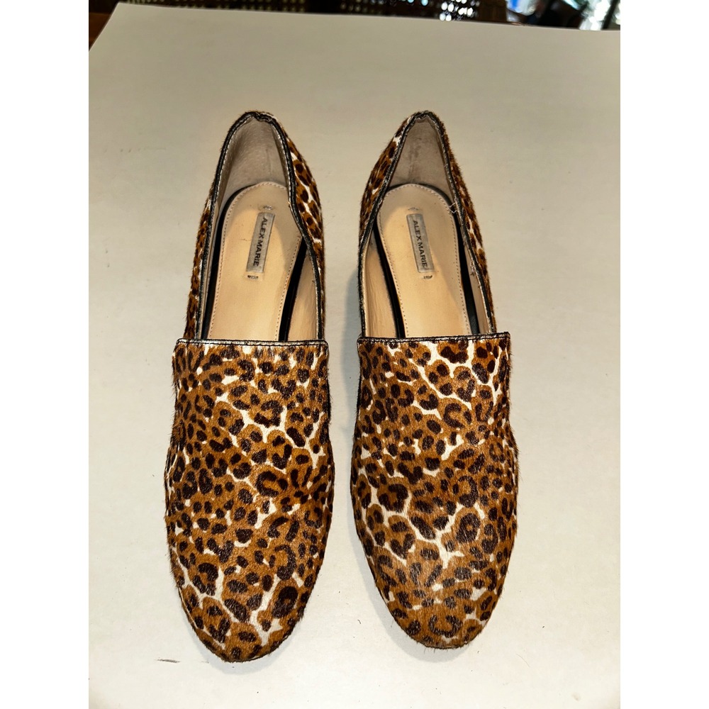 Alex Marie Leopard Print Pony Hair Wedge Heel Shoes Size 9M 2"Heel